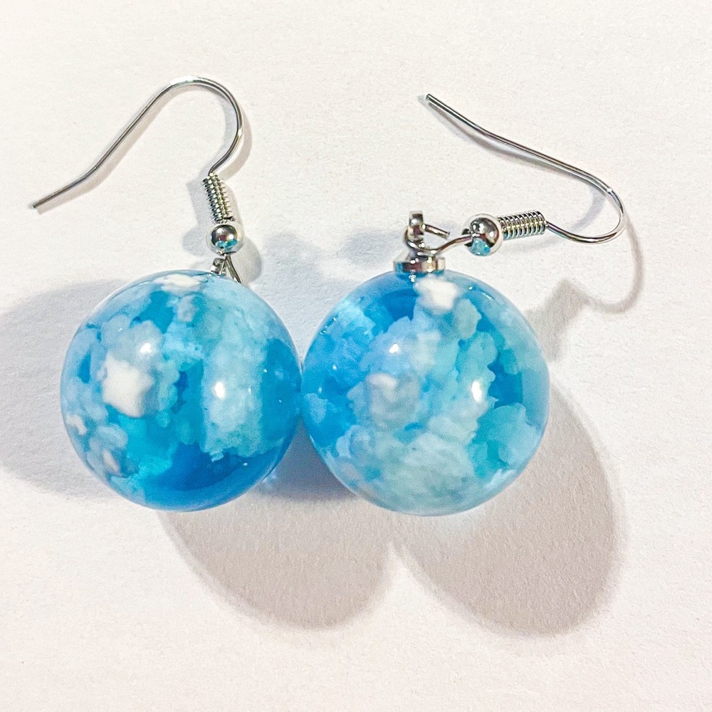 Blue Glass Cloud Sphere Dangle Earrings
